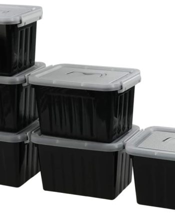 Tyminin Black Plastic Storage Bin with Clear Lid and Grey Handle