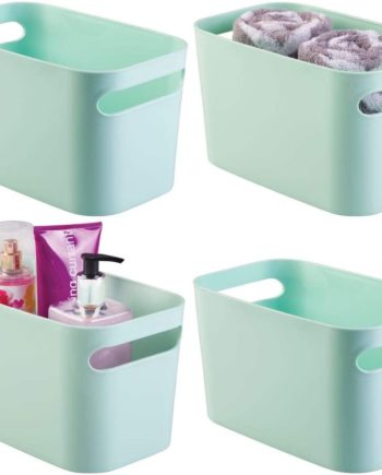 mDesign Deep Plastic Bathroom Vanity Storage Bin with Handles