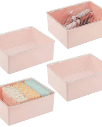 mDesign Plastic Stackable Bathroom Storage Box with Lid