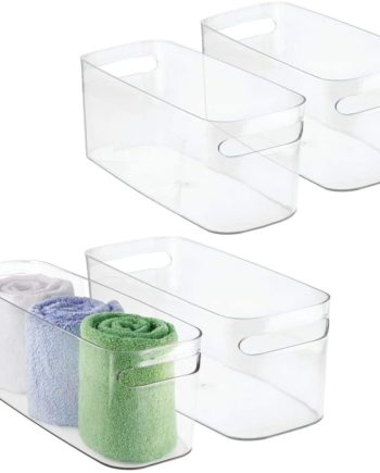 mDesign Bathroom Vanity Plastic Organizer Storage Bin Tote with Handles for Health and Beauty Products
