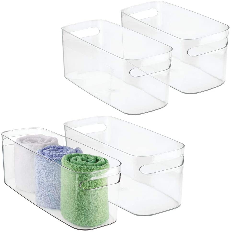 mDesign Bathroom Vanity Plastic Organizer Storage Bin Tote with Handles for Health and Beauty Products