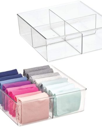 mDesign Plastic 4 Compartment Divided Drawer and Closet Storage Bin - Organizer for Scarves, Socks, Ties Bras, and Underwear
