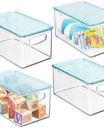 mDesign Plastic Stackable Storage Organizer Box with Lid for supplies
