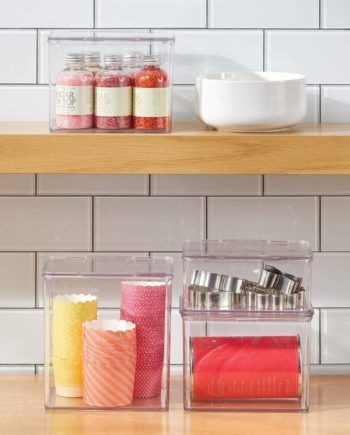 mDesign Plastic Stackable Kitchen Pantry Cabinet or Refrigerator Food Storage Container Bin, Attached Hinged Lid - Organizer for Snacks, Produce, Pasta