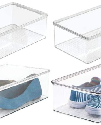 mDesign Stackable Plastic Closet Shelf Shoe Storage Organizer Box