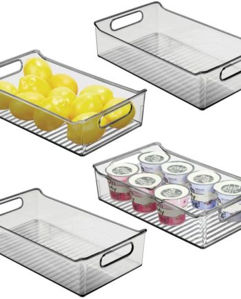 mDesign Wide Plastic Kitchen Pantry Cabinet, Refrigerator or Freezer Food Storage Bin with Handles