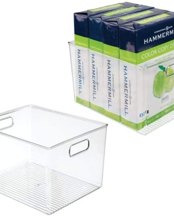 mDesign Plastic Storage Container Bin with Carrying Handles for Home Office, Filing Cabinets, Shelves