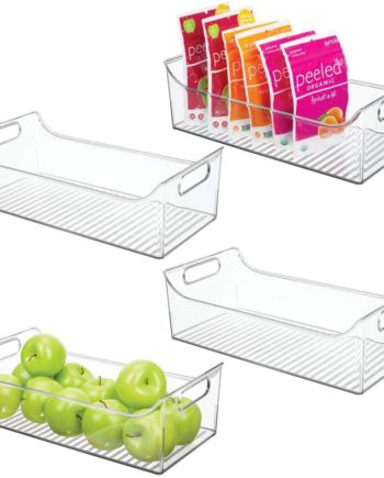 mDesign Wide Plastic Kitchen Pantry Cabinet, Refrigerator or Freezer Food Storage Bin with Handles