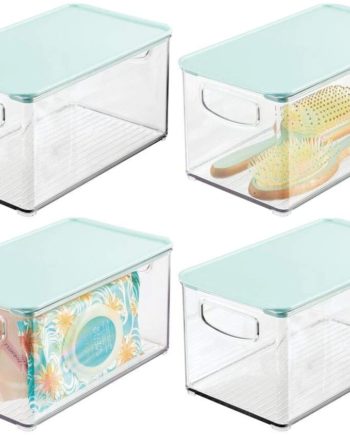mDesign Plastic Bathroom Stackable Storage Bin Box with Handles, Lid