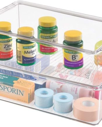 mDesign Stackable Plastic Storage Bin Box with Hinged Lid - Organizer for Vitamins, Supplements, Serums &, Essential Oils