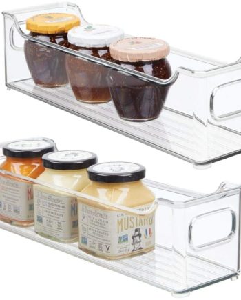 mDesign Slim Stackable Plastic Kitchen Pantry Cabinet, Refrigerator or Freezer Food Storage Bin with Handles - Organizer for Fruit, Yogurt, Snacks, Pasta