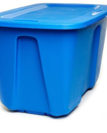 Homz Plastic Storage Tote with Lid, 32 Gallon, Blue, Stackable