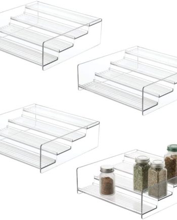 mDesign Plastic Kitchen Spice Bottle Rack Holder, Food Storage Organizer