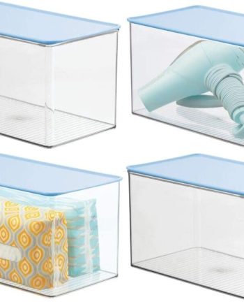 mDesign Stackable Bathroom Storage Box with Lid