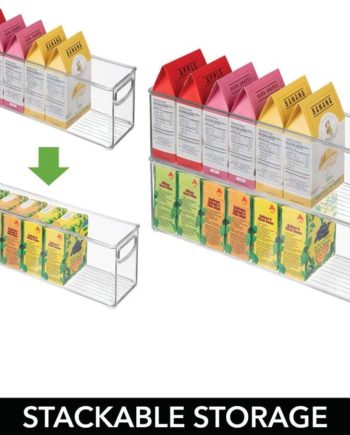 mDesign Plastic Stackable Kitchen Pantry Cabinet, Refrigerator or Freezer Food Storage Bins with Handles