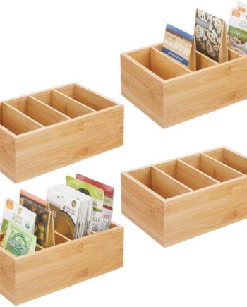 mDesign Bamboo Wood Compact Food Storage Organizer Bin Box