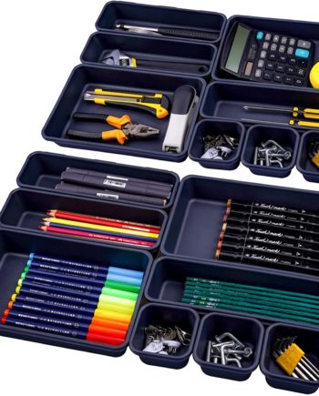 16 Pcs Desk Drawer Organizer Set 3-Size Trays Plastic Makeup Organizers Silverware Storage Drawers Dividers Bins