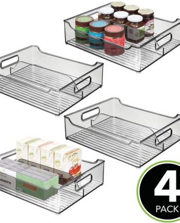 mDesign Wide Plastic Kitchen Pantry Cabinet, Refrigerator, Freezer Food Storage