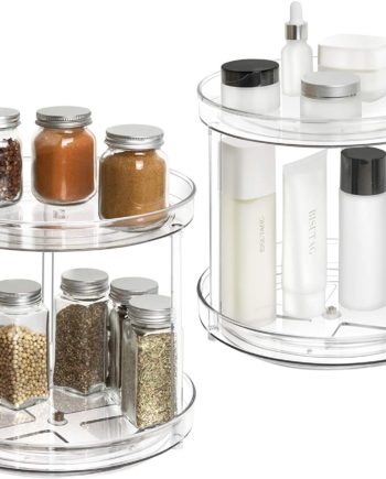2 Tier Lazy Susan - 2 Pack Plastic Clear Spinning Organization & Storage Container Bin