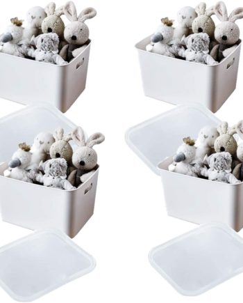 MineSign Set of 4 Large Square Storage Cubes With Lids Stackable Organizer