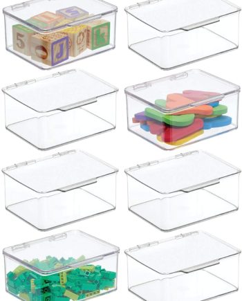 mDesign Plastic Stackable Organizer Toy Box with Attached Lid for Storage