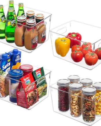 4 Pack Clear Plastic Storage Bins - Refrigerator Organizer