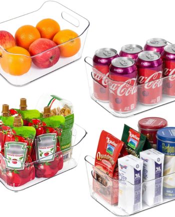 Refrigerator Organizer Bins, 4 Pack Clear Plastic Food Storage Bin with Handle