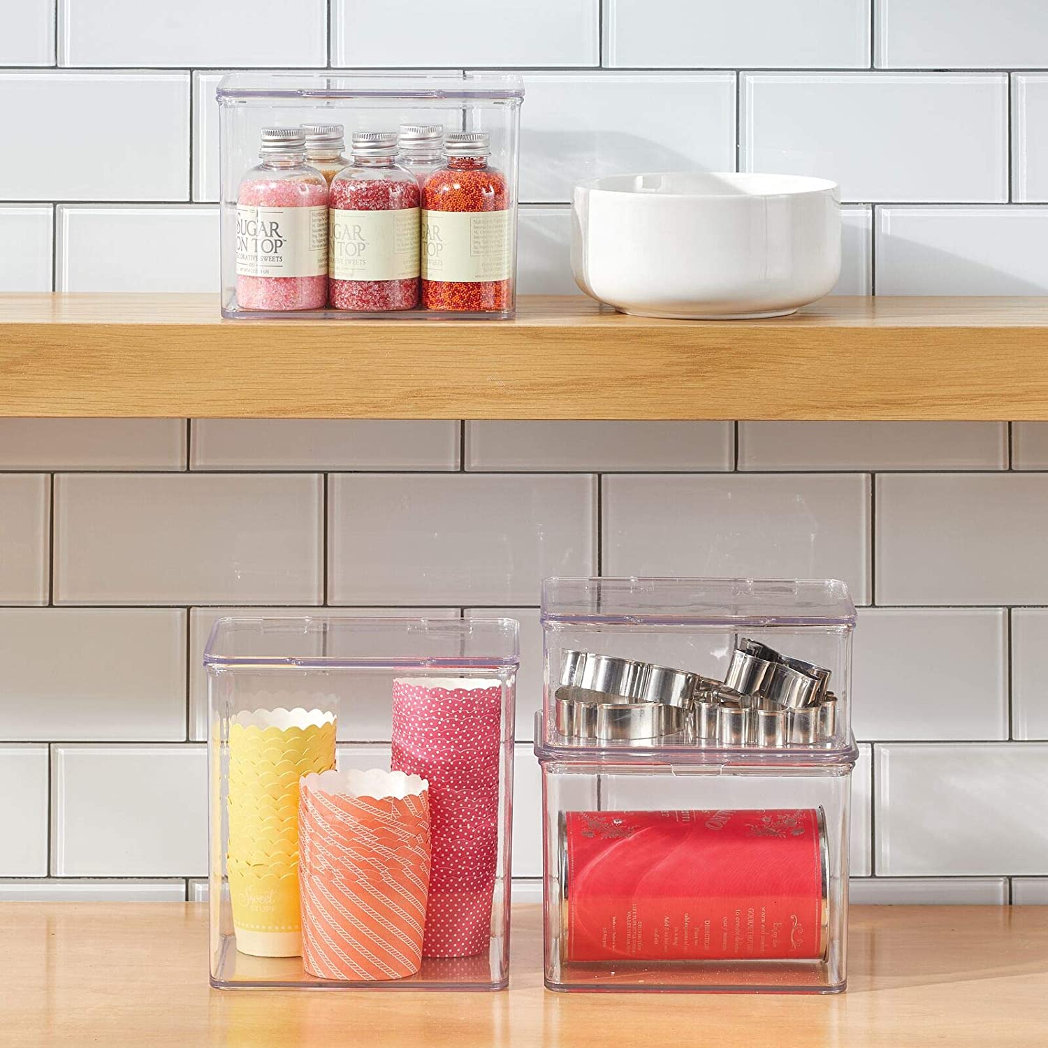 mDesign Plastic Stackable Kitchen Pantry Cabinet or Refrigerator Food Storage Container Bin - Image 2