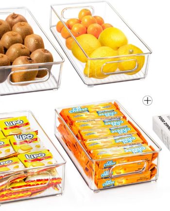 Stackable Refrigerator Organizer Bins, 4 Pack Clear Kitchen Organizer Container