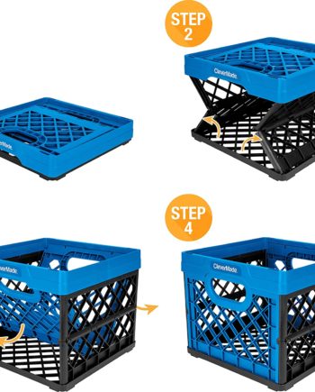 CleverMade Milk Crates, 25L Plastic Stackable Storage Bins CleverCrates Utility Folding Baskets