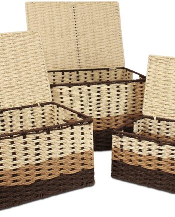 HomeGrove Wicker Baskets with Lids - Woven Baskets for Storage