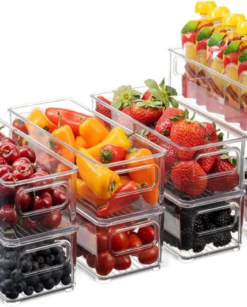 Set Of 8 Stackable Plastic Food Storage Bins Clear Plastic BPA Free Food Storage Rack
